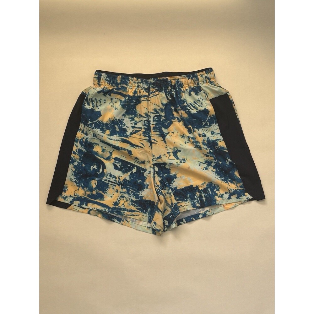 DSG 5" Stride Running Shorts Blue Yellow Abstract Print Built-In Brief S NWT